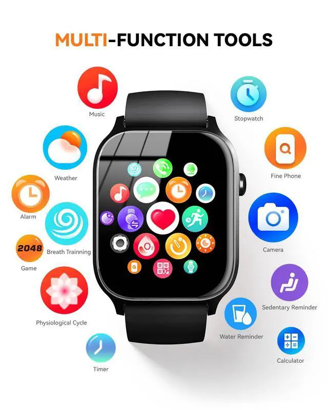 Alt view image 7 of 7 - Smart Watches for Women Men, Fitness Tracker Watch with 110 Sports Modes, Step Counter/Sleep Monitor/Pedometer, IP68 Waterproof, Bluetooth Call & Music Control Smartwatch for iPhone/Android,Black