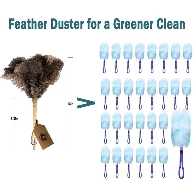 Alt view image 2 of 7 - Ostrich Feather Duster for Cleaning with Wooden Handle, 16", Brown