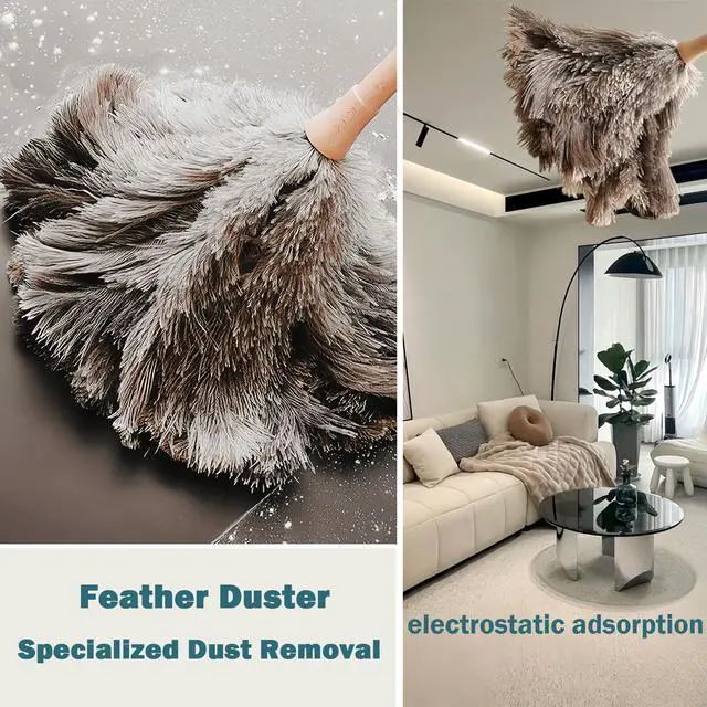 Alt view image 3 of 7 - Ostrich Feather Duster for Cleaning with Wooden Handle, 16", Brown