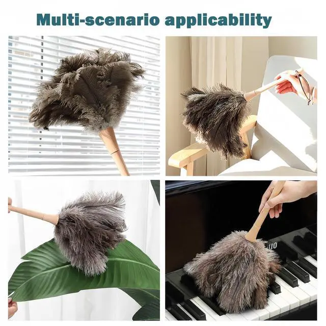 Alt view image 4 of 7 - Ostrich Feather Duster for Cleaning with Wooden Handle, 16", Brown
