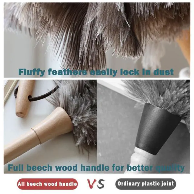 Alt view image 5 of 7 - Ostrich Feather Duster for Cleaning with Wooden Handle, 16", Brown