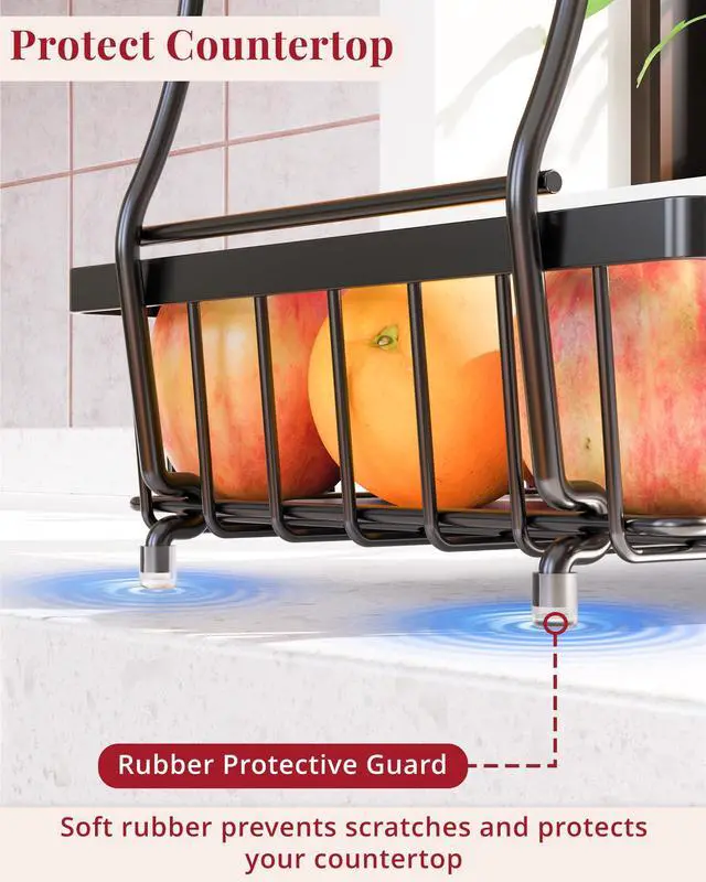 Alt view image 5 of 7 - Large 2 Tier Fruit Basket for Kitchen Counter with 2 Banana Hangers, Black