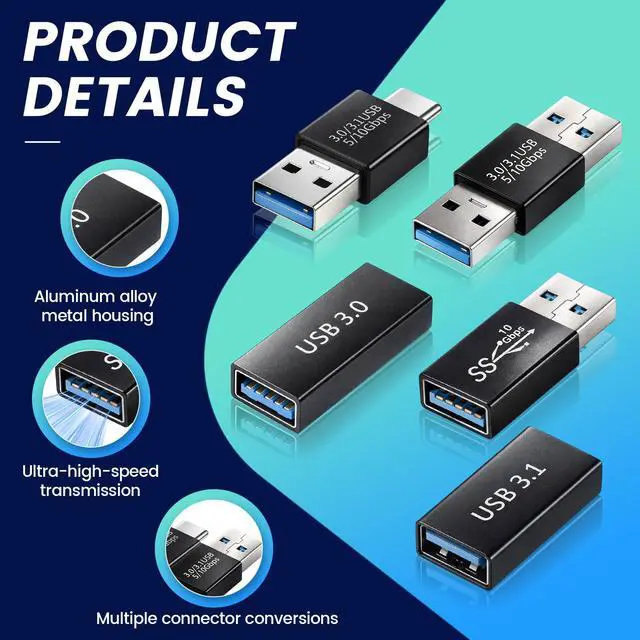 Alt view image 2 of 7 - USB to USB Adapter 4 Kinds of USB3.0 Apters Kit USB-3.0-Type C Converter USB3.0 Female to Male Male-Males and Female-Female Connector Extension Coupler Connector Converts High Speed Convert (5 Pack)