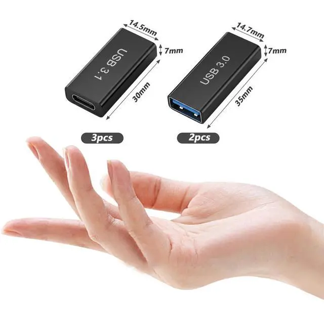Alt view image 2 of 7 - USB 3.0 Female to Female Adapter 2 Pack and USB-A to USB-C Adapter 3 Pack 10Gbps USB 3.1 Bi-Directional USB Extension Connector for Data Sync and Fast Charging