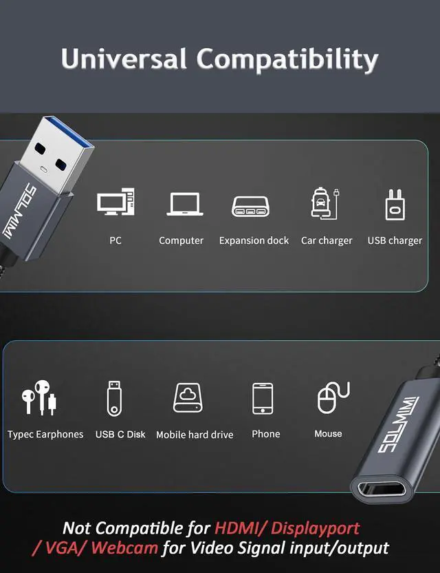 Alt view image 2 of 7 - USB to USB C Female Adapter 0.5FT for Data Transfer,Music,Charging | 5gbps High Speed Transfer,15W Charging,Compatible with USB C headphone, U disk/Card reader/Hub/Keyboard/mouse etc.