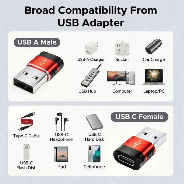 Alt view image 2 of 7 - USB to USB C Adapter 6 Pack,USB Male to Type C Female Converter | Data Transfer & Charging Adapter,Anti-Slip Design,for iPhone 17 16 15 14 13,Samsung Galaxy S25 S24 S23,iPad,iWatch,AirPods