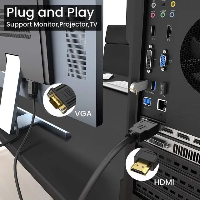Alt view image 5 of 7 - HDMI to VGA Cable, 1080P@60Hz Uni-Directional HDMI Source to VGA Display Cable (Male to Male) Compatible for Computer, Desktop, Laptop, PC, Monitor, Projector, HDTV, Roku, Xbox, PS5 (6FT)