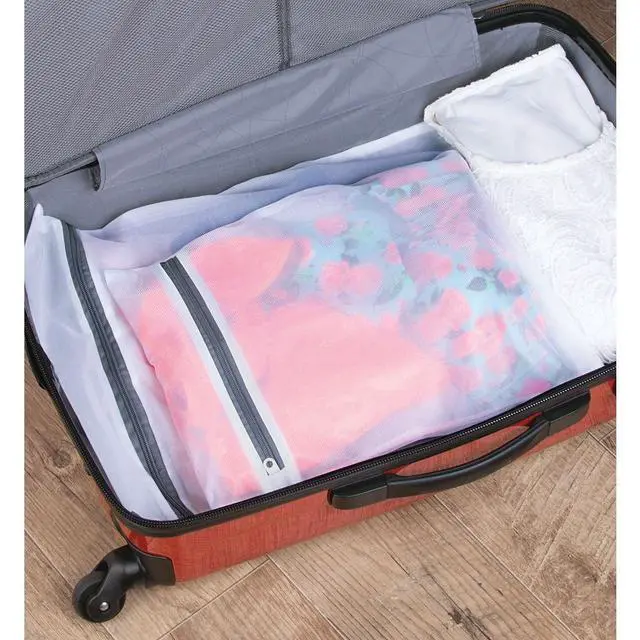 Alt view image 3 of 7 - Mesh Laundry Bags with Built in Zipper for Cleaning Delicates Set of 2, 1 Medium and 1 Large Bag, White