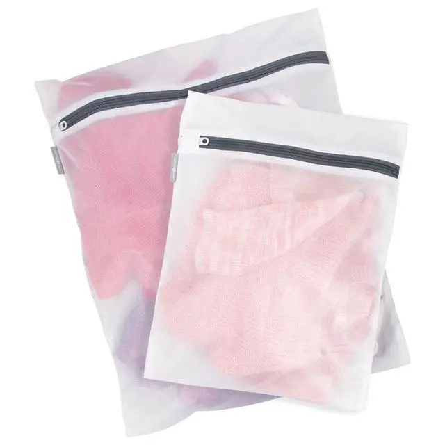 Alt view image 4 of 7 - Mesh Laundry Bags with Built in Zipper for Cleaning Delicates Set of 2, 1 Medium and 1 Large Bag, White