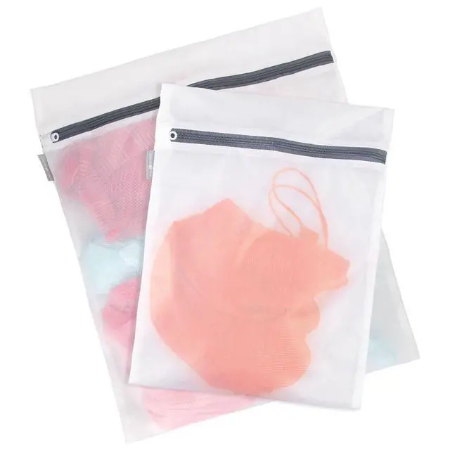Alt view image 5 of 7 - Mesh Laundry Bags with Built in Zipper for Cleaning Delicates Set of 2, 1 Medium and 1 Large Bag, White