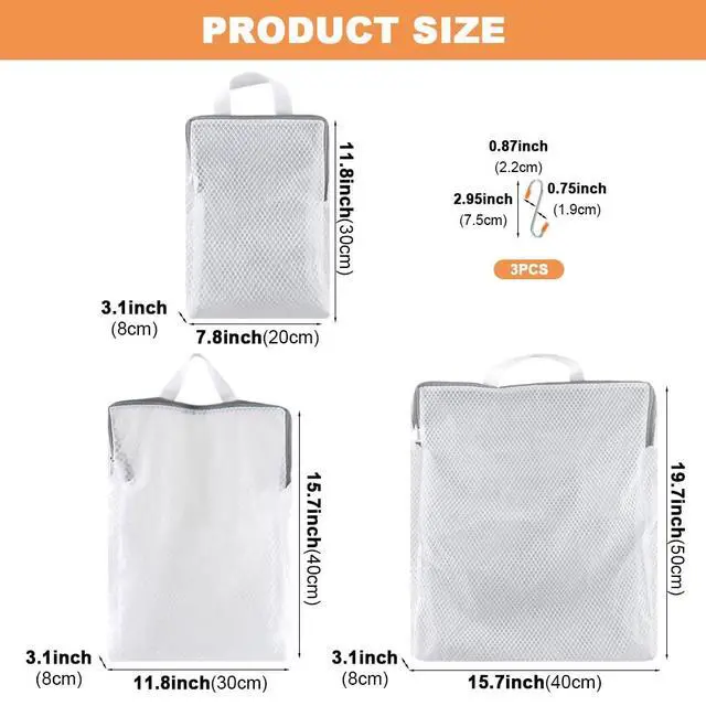 Alt view image 2 of 7 - 3 Pcs Mesh Hanging Laundry Bags With S Hooks, Durable Protective Wash Bags to Help Prevent Snagging, Tangling, and Shape Changes, Laundry Bags for Delicates and Sorting