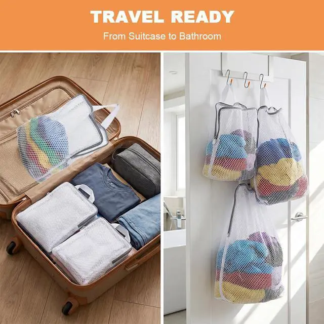 Alt view image 4 of 7 - 3 Pcs Mesh Hanging Laundry Bags With S Hooks, Durable Protective Wash Bags to Help Prevent Snagging, Tangling, and Shape Changes, Laundry Bags for Delicates and Sorting