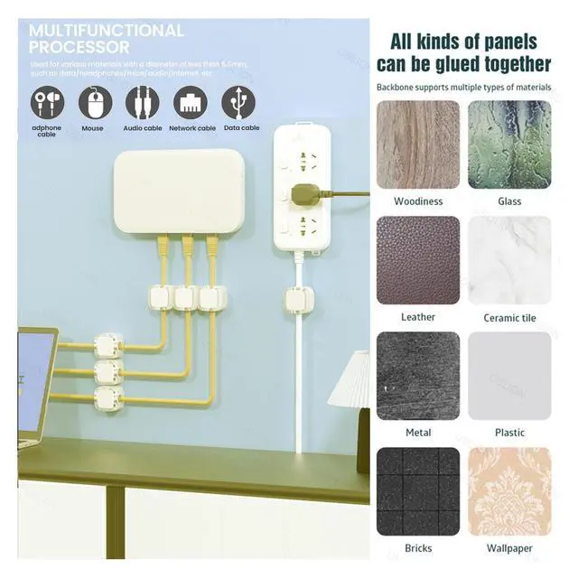 Alt view image 2 of 7 - 6 Pack Magnetic Cable Clips Cord Organizer White Self Adhesive Cord Holder Under Desk Cable Management for Home, Office, Car, Desk, Nightstand