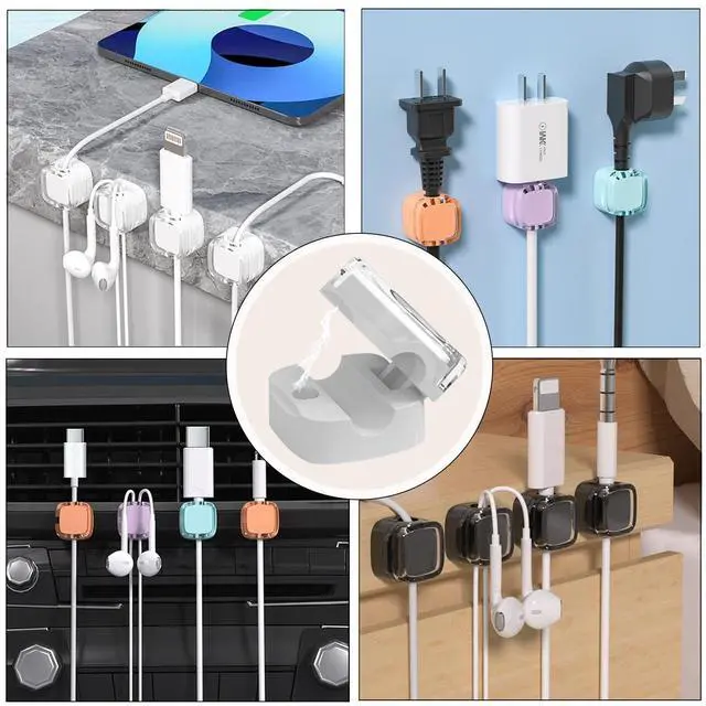 Alt view image 4 of 7 - 6 Pack Magnetic Cable Clips Cord Organizer White Self Adhesive Cord Holder Under Desk Cable Management for Home, Office, Car, Desk, Nightstand