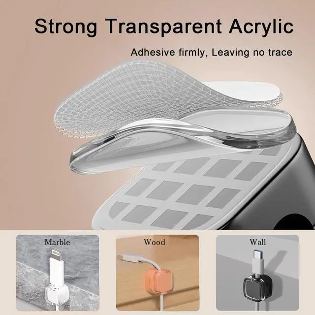 Alt view image 6 of 7 - 6 Pack Magnetic Cable Clips Cord Organizer White Self Adhesive Cord Holder Under Desk Cable Management for Home, Office, Car, Desk, Nightstand
