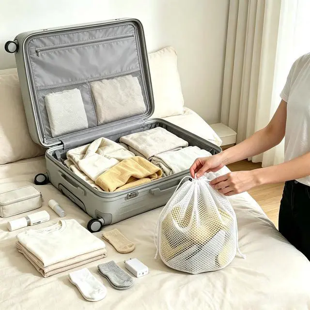 Alt view image 4 of 5 - Mesh Drawstring Laundry Storage Bags | Breathable mesh organizer, suitable for garments, socks and travel essential .