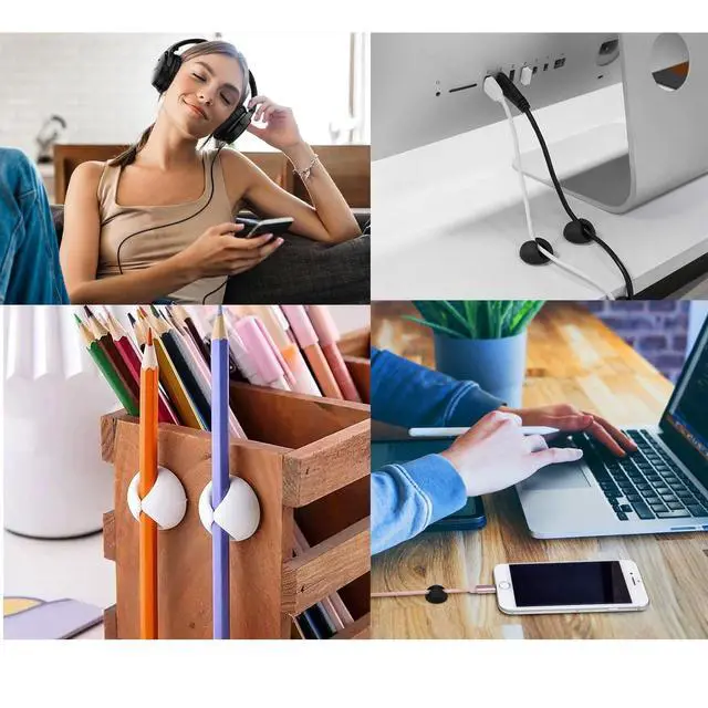 Alt view image 7 of 7 - Cord Holder Cable Clips, 12PCS Self-Adhesive Wire Management Keeper Cord Organizer Charger Holder for Desktop USB Charging Cable Nightstand Power Cord Mouse Cable Wire PC Office Home (White)