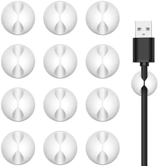 Main image of Cord Holder Cable Clips, 12PCS Self-Adhesive Wire Management Keeper Cord Organizer Charger Holder for Desktop USB Charging Cable Nightstand Power Cord Mouse Cable Wire PC Office Home (White)