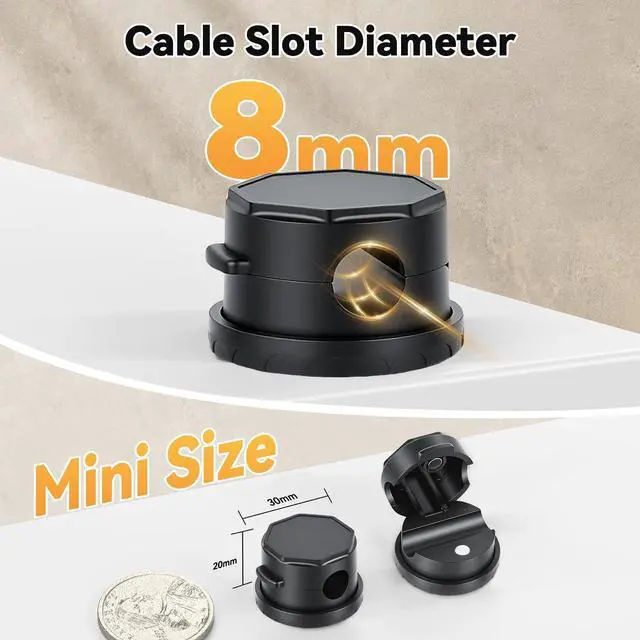 Alt view image 4 of 7 - 12 Pack Cable Management Holder Magnetic 360° Rotatable Cable Clips Self-Adhesive Cord Organizer Holders for Nightstand, Office, Desk, Desk Organizers and Accessories