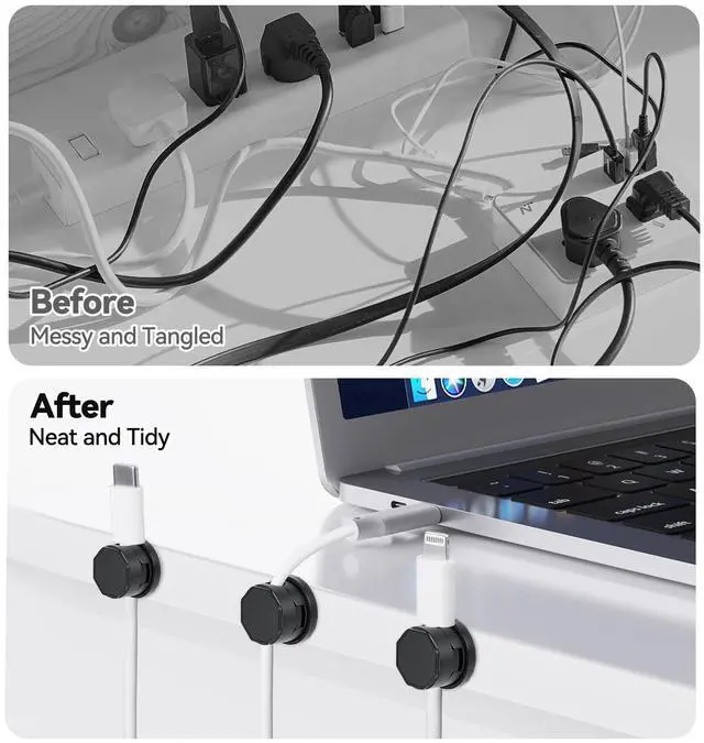 Alt view image 6 of 7 - 12 Pack Cable Management Holder Magnetic 360° Rotatable Cable Clips Self-Adhesive Cord Organizer Holders for Nightstand, Office, Desk, Desk Organizers and Accessories