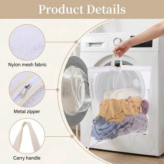 Alt view image 3 of 7 - 4 Pcs Mesh Laundry Bags for Washing Machine, Wash Bag for Clothes | 4 Sizes Hanging Wash Bags with S Hooks for Delicates Lingerie Socks, Reusable Honeycomb Mesh Laundry Organizer