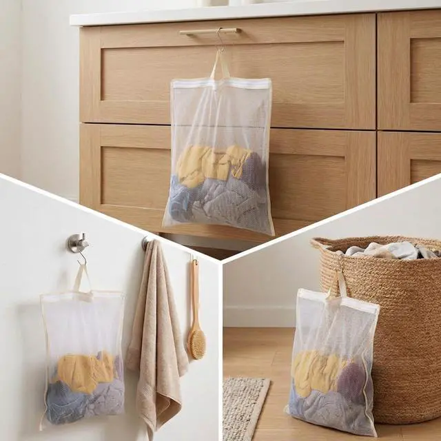 Alt view image 6 of 7 - 4 Pcs Mesh Laundry Bags for Washing Machine, Wash Bag for Clothes | 4 Sizes Hanging Wash Bags with S Hooks for Delicates Lingerie Socks, Reusable Honeycomb Mesh Laundry Organizer