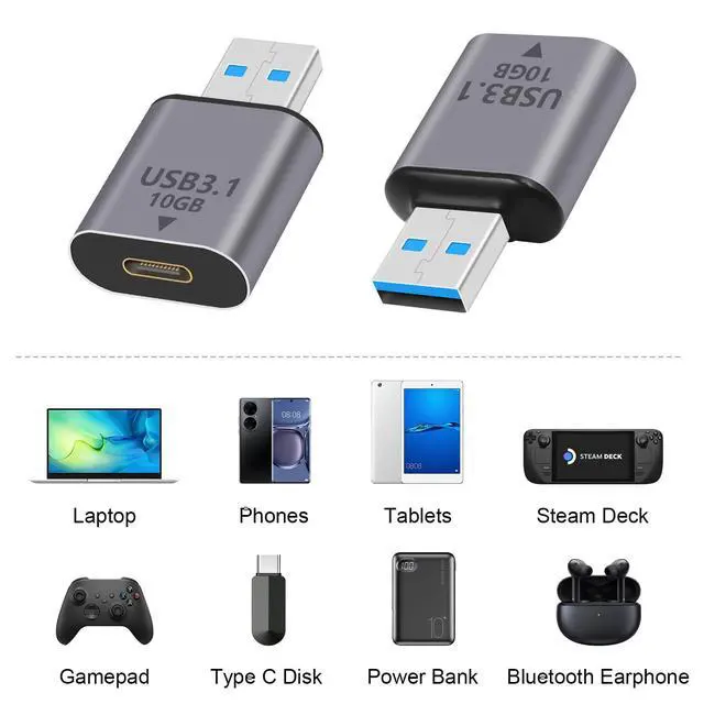 Alt view image 5 of 7 - 2-Pack USB C Female to USB A Male Adapter 10Gbps, Bi-Directional USB 3.1 Type A Male to Type C Female Converter OTG Connector for PC, Laptop, Smartphones, Power Bank