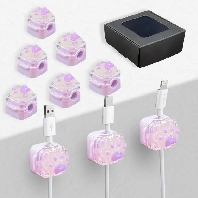 Main image of 9Pack Magnetic Cable Clips,Night-Glowing Cord Holder,Purple Cat | Cute Charger Holder,Strong Adhesive Cable Management,For Nightstand Office Car Home Desk Wall