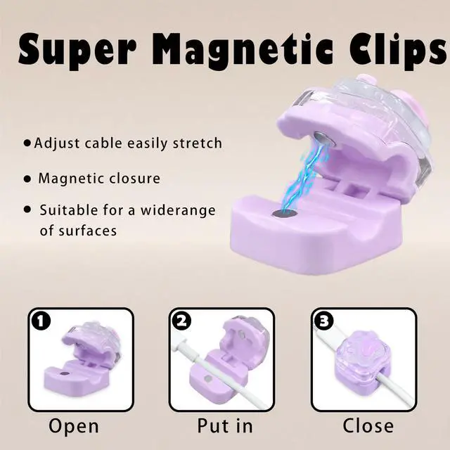 Alt view image 3 of 7 - 9Pack Magnetic Cable Clips,Night-Glowing Cord Holder,Purple Cat | Cute Charger Holder,Strong Adhesive Cable Management,For Nightstand Office Car Home Desk Wall