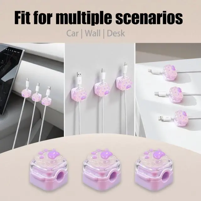 Alt view image 4 of 7 - 9Pack Magnetic Cable Clips,Night-Glowing Cord Holder,Purple Cat | Cute Charger Holder,Strong Adhesive Cable Management,For Nightstand Office Car Home Desk Wall