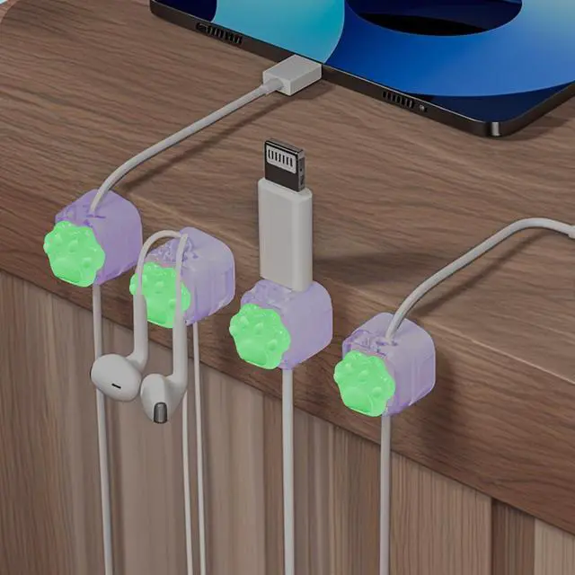 Alt view image 5 of 7 - 9Pack Magnetic Cable Clips,Night-Glowing Cord Holder,Purple Cat | Cute Charger Holder,Strong Adhesive Cable Management,For Nightstand Office Car Home Desk Wall