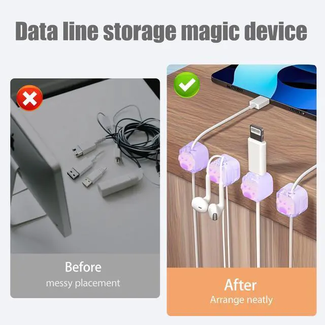 Alt view image 6 of 7 - 9Pack Magnetic Cable Clips,Night-Glowing Cord Holder,Purple Cat | Cute Charger Holder,Strong Adhesive Cable Management,For Nightstand Office Car Home Desk Wall