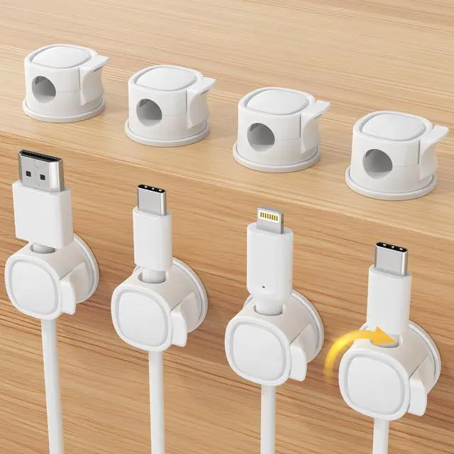 Main image of 8Pack Rotatable Cord Organizer, Spring Cable Clips With Clasp Lock, INCHOR No-Residue Adhesive Cable Organizer, Cord Holder for Nightstand Car Home Office (White)