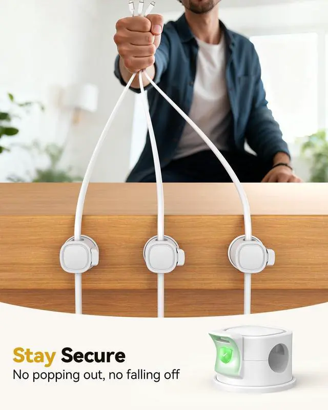 Alt view image 3 of 7 - 8Pack Rotatable Cord Organizer, Spring Cable Clips With Clasp Lock, INCHOR No-Residue Adhesive Cable Organizer, Cord Holder for Nightstand Car Home Office (White)