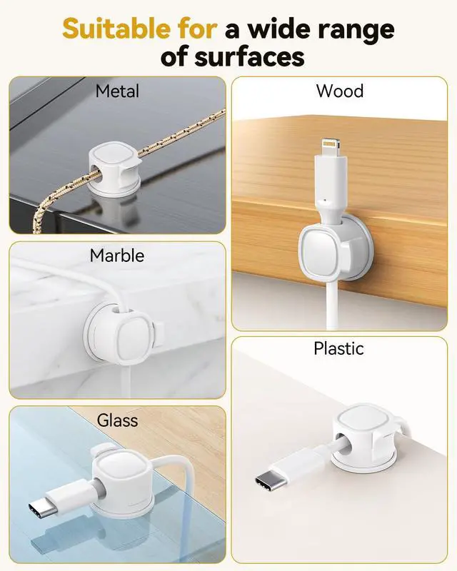 Alt view image 6 of 7 - 8Pack Rotatable Cord Organizer, Spring Cable Clips With Clasp Lock, INCHOR No-Residue Adhesive Cable Organizer, Cord Holder for Nightstand Car Home Office (White)