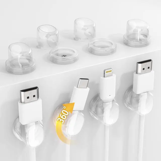Main image of Cord Organizer, Snap-Lock Cable Clips Phone Charger Cord Holder, 8 Pack Desk Cable Management, Adhesive Wire Organizer for Nightstand/Car/Kitchen/Office Accessories/Room Decor, Clear