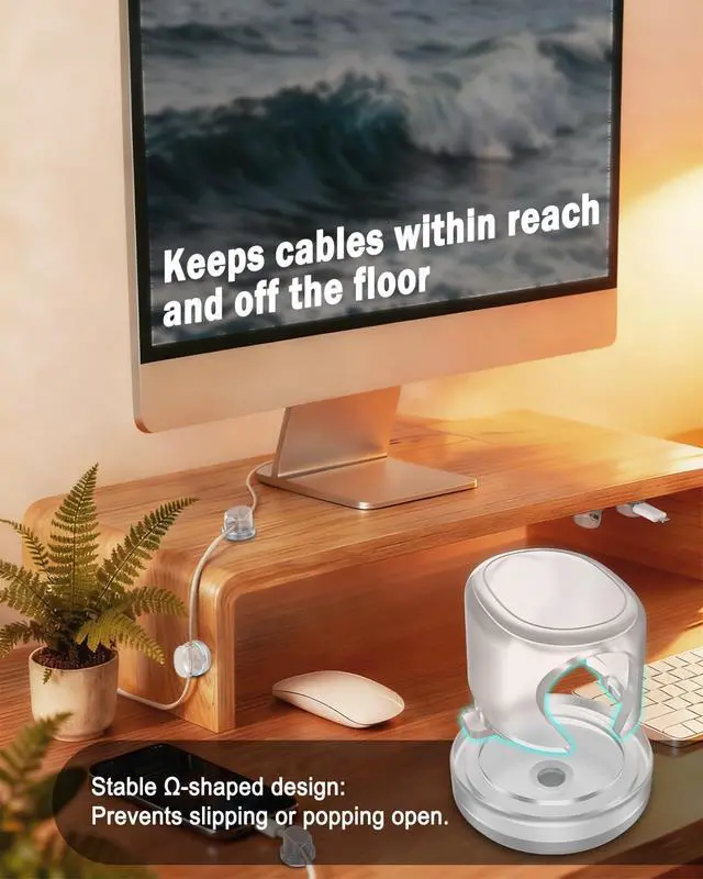 Alt view image 2 of 7 - Cord Organizer, Snap-Lock Cable Clips Phone Charger Cord Holder, 8 Pack Desk Cable Management, Adhesive Wire Organizer for Nightstand/Car/Kitchen/Office Accessories/Room Decor, Clear