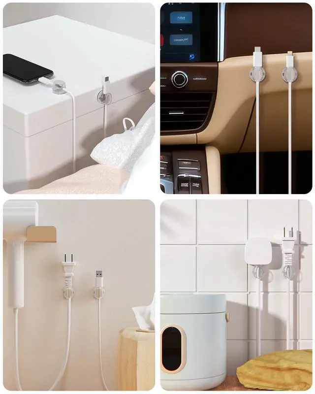 Alt view image 6 of 7 - Cord Organizer, Snap-Lock Cable Clips Phone Charger Cord Holder, 8 Pack Desk Cable Management, Adhesive Wire Organizer for Nightstand/Car/Kitchen/Office Accessories/Room Decor, Clear