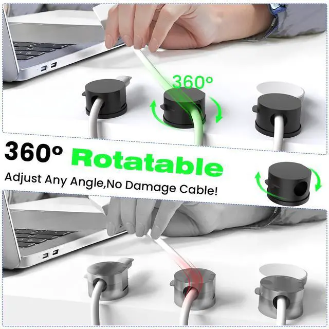 Alt view image 2 of 7 - Magnetic Cable Clips Cord Organizer 10 Pack 360° Adhesive Phone Cord Holder for Desk, Nightstand, Car, Home, Office Cable Management Accessories-Black
