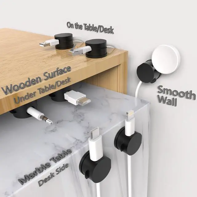 Alt view image 3 of 7 - Magnetic Cable Clips Cord Organizer 10 Pack 360° Adhesive Phone Cord Holder for Desk, Nightstand, Car, Home, Office Cable Management Accessories-Black