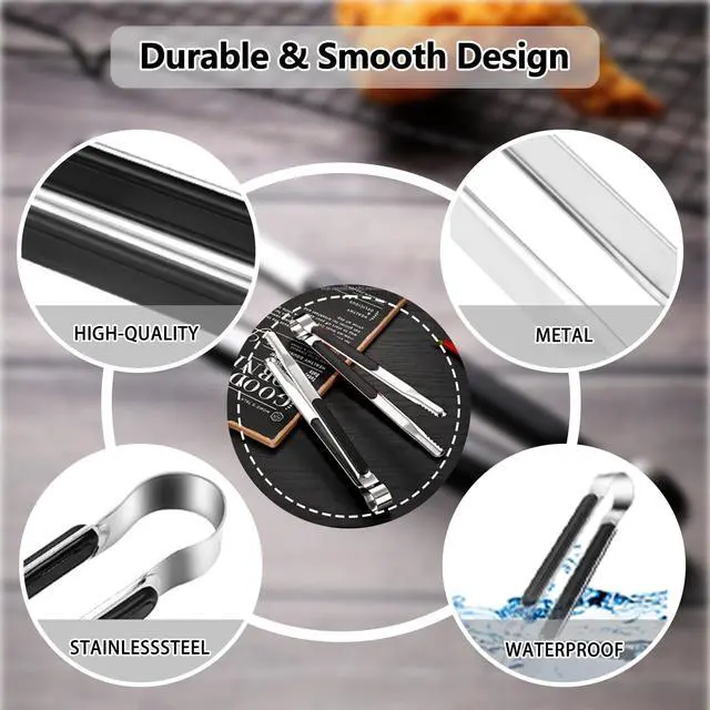 Alt view image 3 of 7 - BBQ Tongs Premium Korean Cooking Heat Resistant Metal Kitchen Utensils Set for Frying Grilling Meat Hot Pot and Ice 12 inch Non Slip Grip Tongs for Cooking Essentials