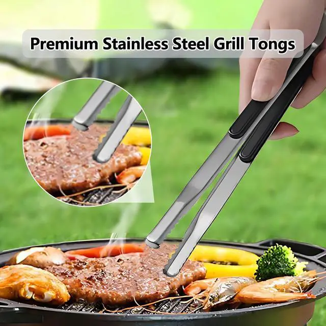 Alt view image 4 of 7 - BBQ Tongs Premium Korean Cooking Heat Resistant Metal Kitchen Utensils Set for Frying Grilling Meat Hot Pot and Ice 12 inch Non Slip Grip Tongs for Cooking Essentials