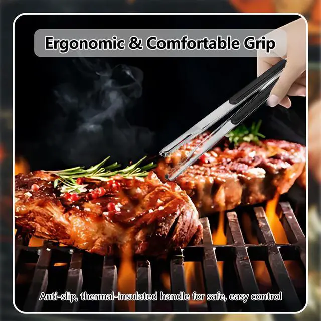 Alt view image 5 of 7 - BBQ Tongs Premium Korean Cooking Heat Resistant Metal Kitchen Utensils Set for Frying Grilling Meat Hot Pot and Ice 12 inch Non Slip Grip Tongs for Cooking Essentials