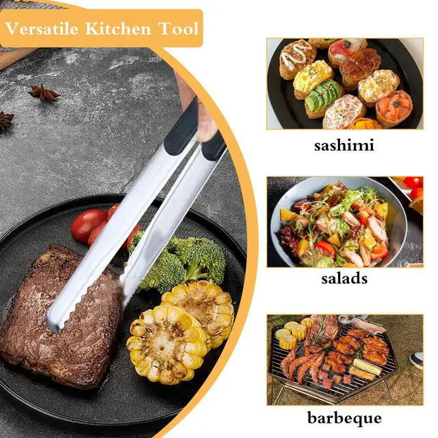 Alt view image 7 of 7 - BBQ Tongs Premium Korean Cooking Heat Resistant Metal Kitchen Utensils Set for Frying Grilling Meat Hot Pot and Ice 12 inch Non Slip Grip Tongs for Cooking Essentials