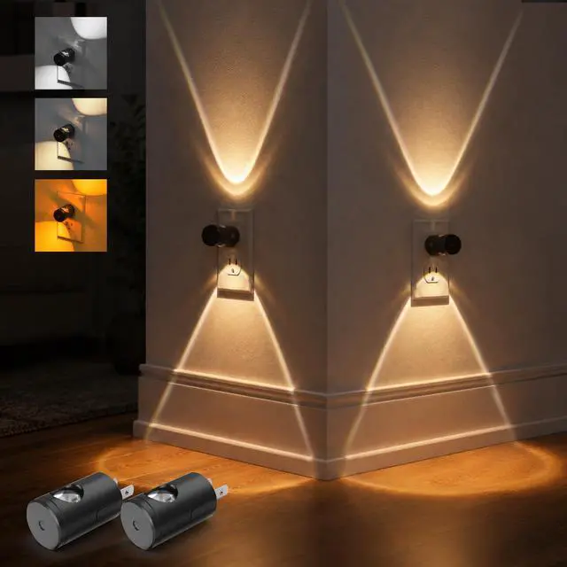 Main image of Night Lights Plug into Wall, Dimmable Night Light Plug in | 3000K/5000K/Amber, 5 Lever Brightness, Nightlight Dusk to Dawn Sensor, 180° Rotatable, Bedroom, Bathroom, Hallway, 2Pack