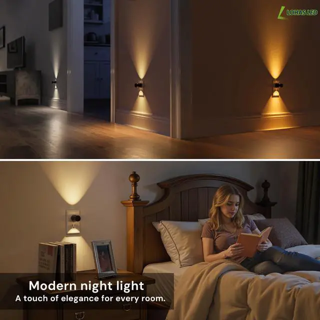 Alt view image 2 of 7 - Night Lights Plug into Wall, Dimmable Night Light Plug in | 3000K/5000K/Amber, 5 Lever Brightness, Nightlight Dusk to Dawn Sensor, 180° Rotatable, Bedroom, Bathroom, Hallway, 2Pack