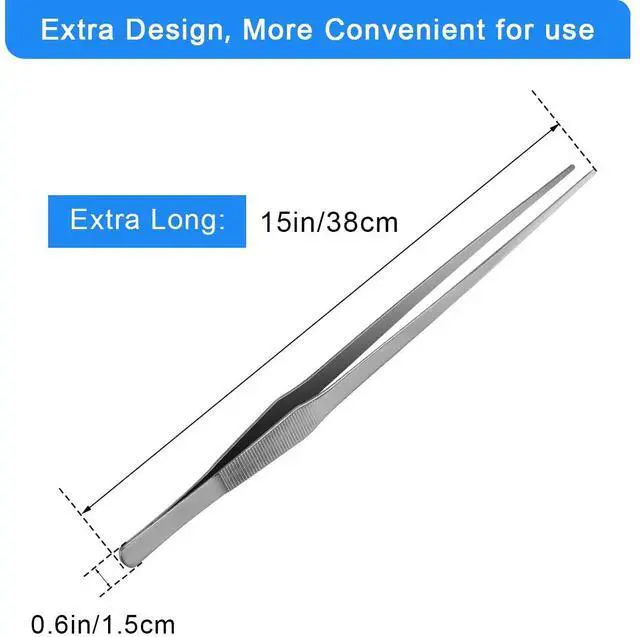 Alt view image 2 of 7 - 15 In Aquarium Tweezers Set, Straight And Curved Feeding Tongs | 15in Stainless Steel Straight And Curved Tweezers, For Fish Tank Plants, Aquascaping, Cleaning And Feeding, Anti-rust Durable