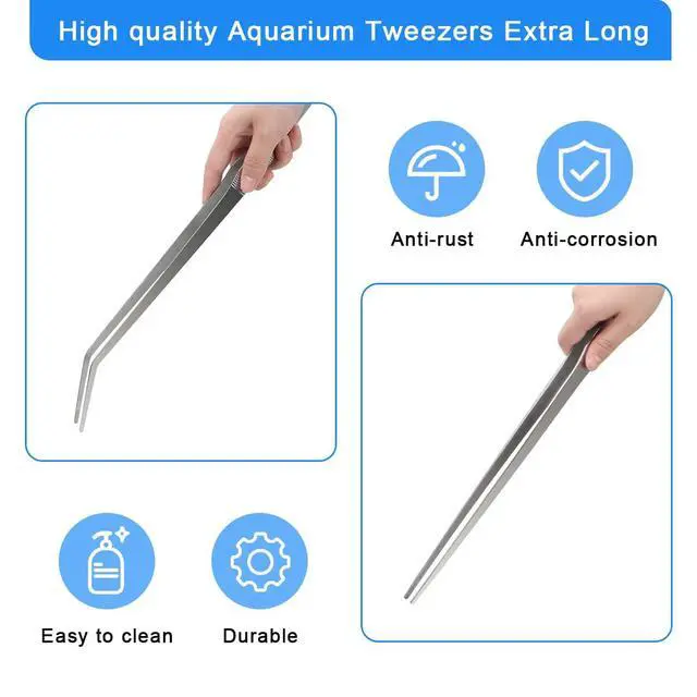 Alt view image 5 of 7 - 15 In Aquarium Tweezers Set, Straight And Curved Feeding Tongs | 15in Stainless Steel Straight And Curved Tweezers, For Fish Tank Plants, Aquascaping, Cleaning And Feeding, Anti-rust Durable