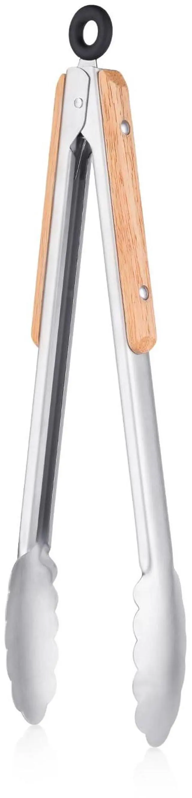 Main image of Metal Kitchen Tongs for Cooking - Heat Resistant 1100°F Stainless Steel Tongs with Comfortable Wooden Grips - Perfect for Grill, Salad, Toaster, Cooking, and Serving Food (12-inch)