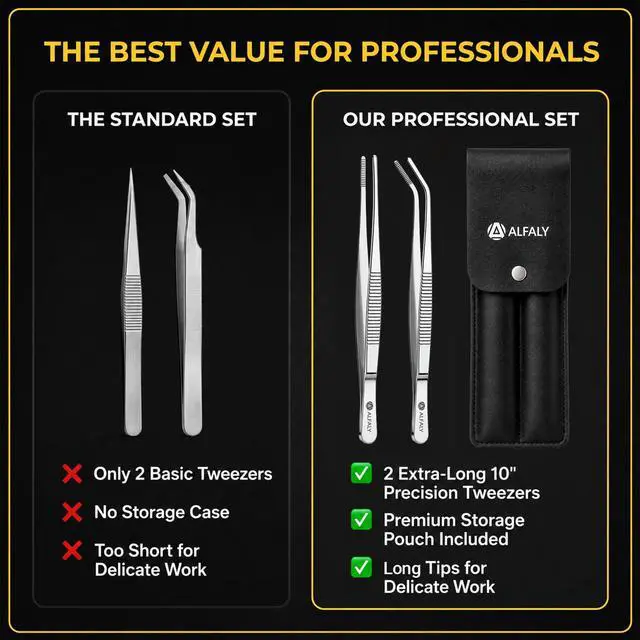 Alt view image 3 of 7 - 2pcs 10" long Tweezers for crafts & Plants - Large Tweezers Multi Purpose | Stainless Steel , Garden Tweezers ,Seed, Succulent , Bonsai ,Cactus , Kitchen, Crafts, Aquarium, Reptile , long handle , Big